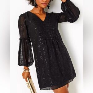 NWT Lilly Pulitzer Black Onyx Cleme Sequin Silk Dress Size 14